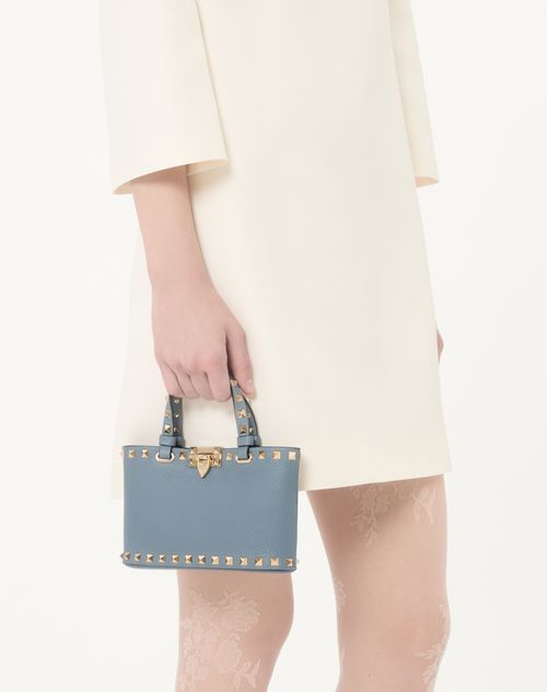 Valentino Garavani - Rockstud Mini Shopping Bag In Grainy Calfskin - Stone - Woman - Totes